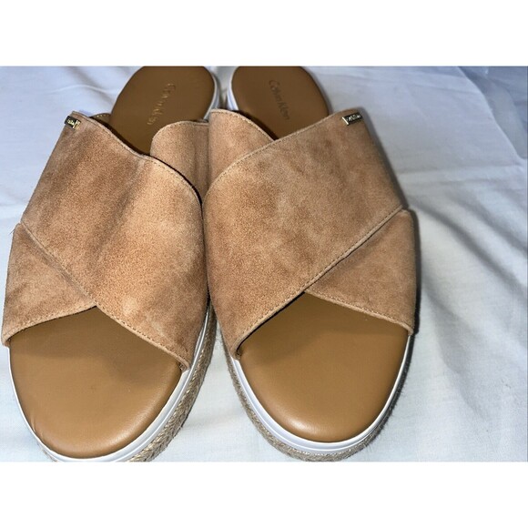 NWOT Calvin Klein Jupare Women Slip-on Sandals Size 9 , Tan Suede READ - Picture 6 of 11